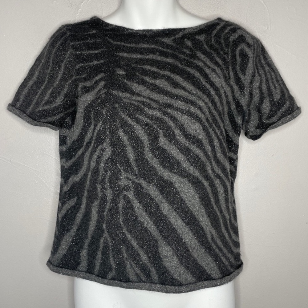 CLASSIQUES ENTIER Vintage Black Grey Metallic Zebra Stripe Animal Print Crop Top